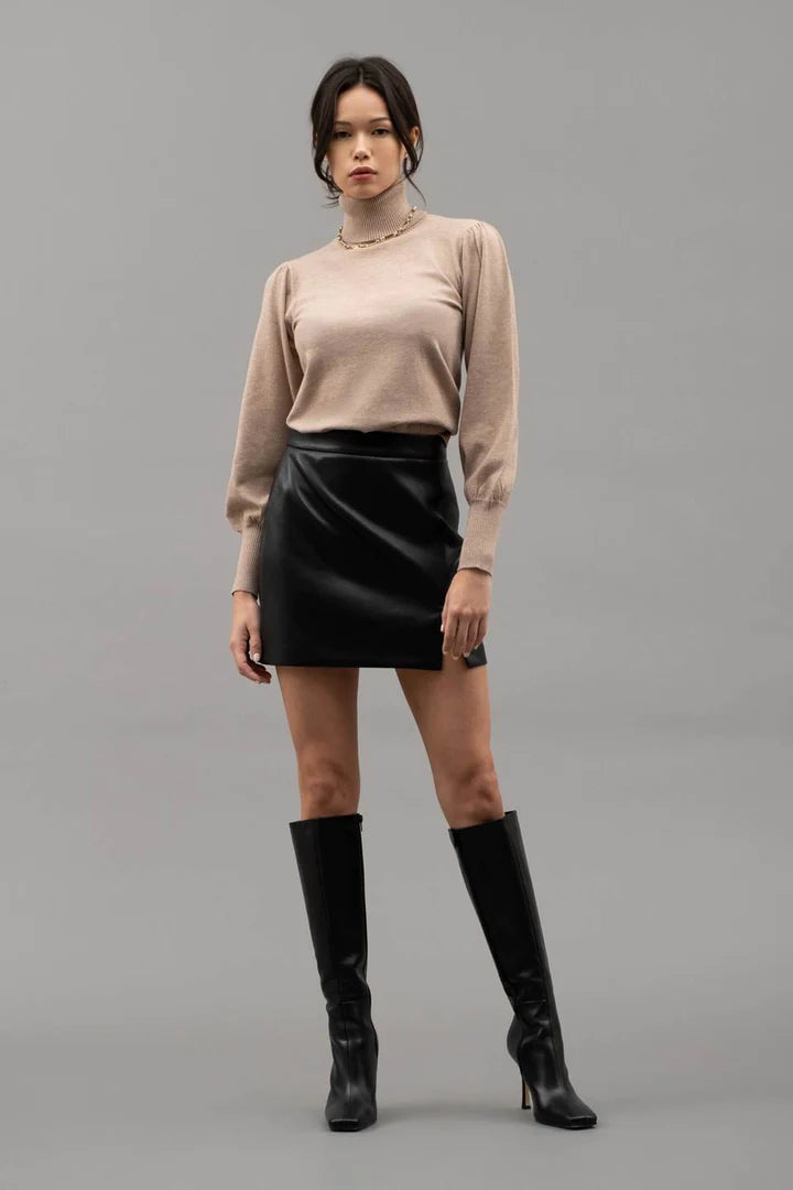 Knitted Turtle Neck Top - Taupe