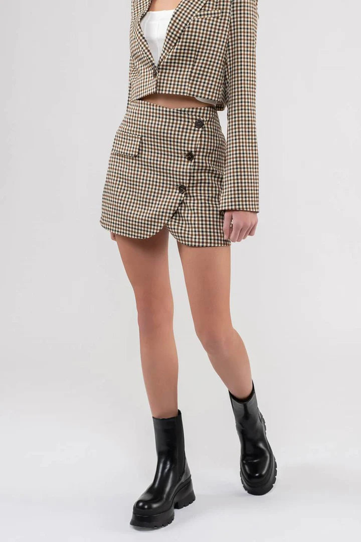 Plaid Button Down Mini Skirt