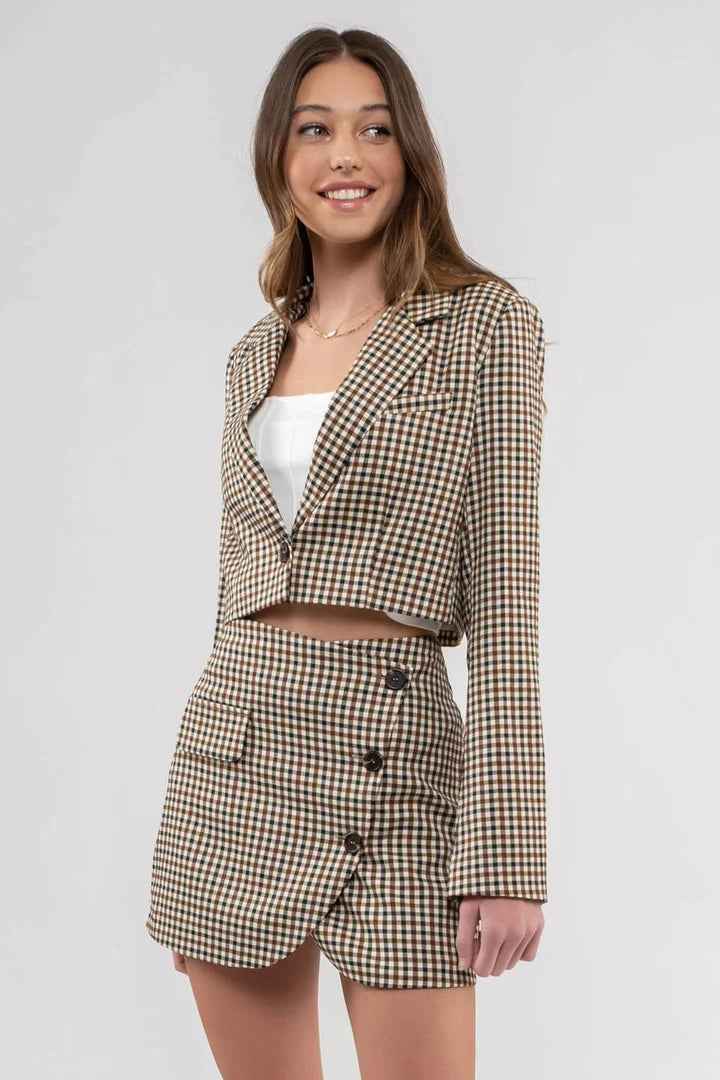 Plaid Button Blazer