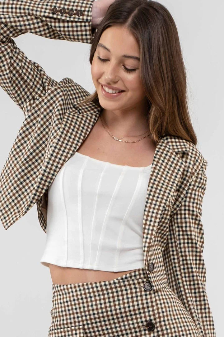 Plaid Button Blazer