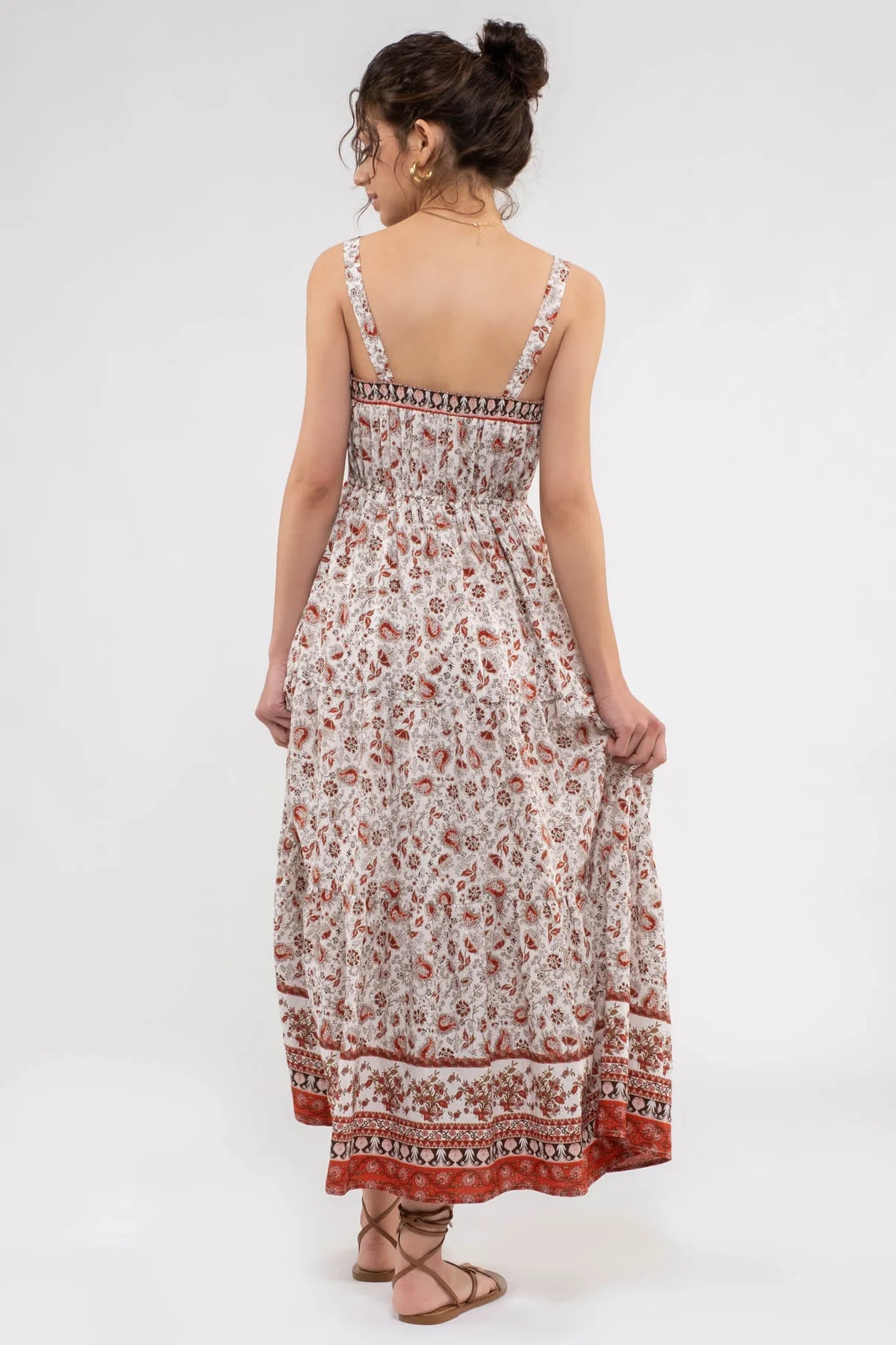 Sleeveless Paisley Floral Red Maxi Dress