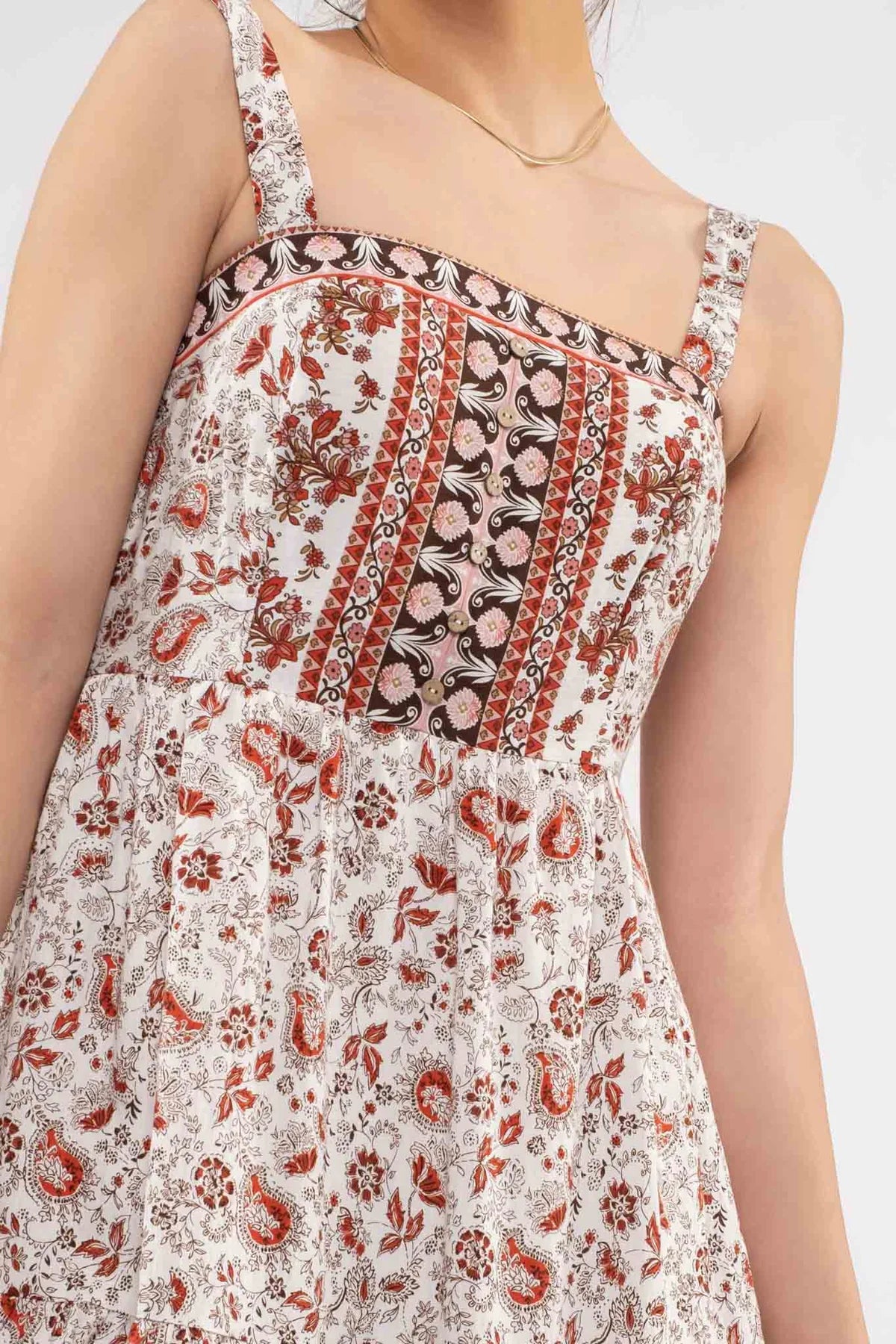Sleeveless Paisley Floral Red Maxi Dress