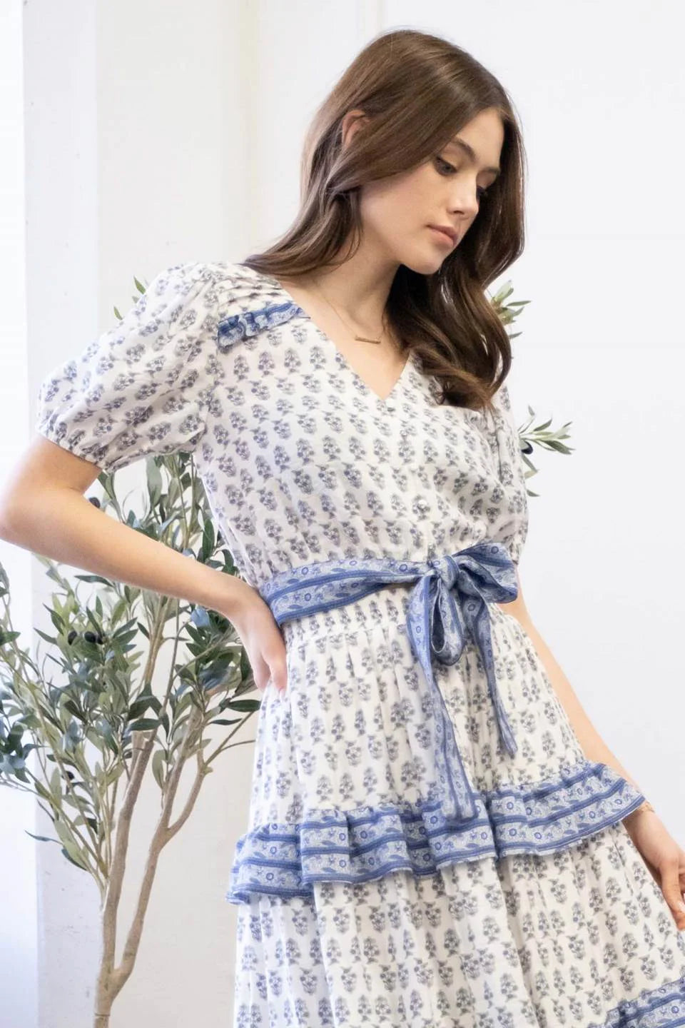 Front Tie Button Up Puff Sleeve Crop Top