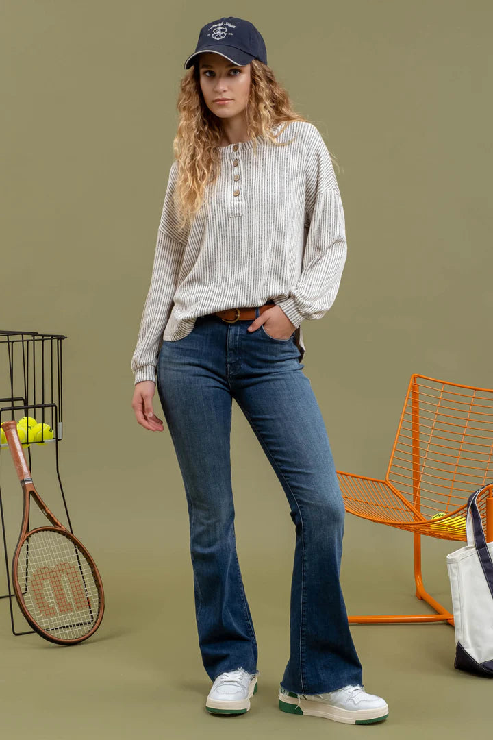 Half Button Stripe Top