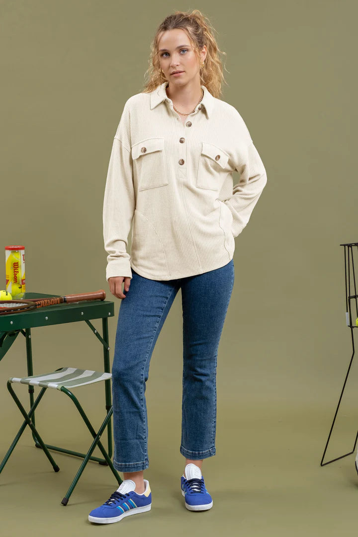 Half Button Side Pocket Top