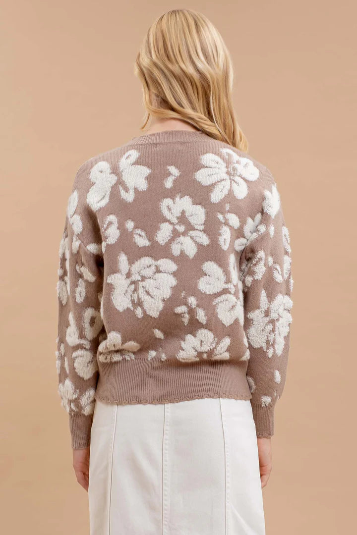 Floral Distressed Terry Sweater