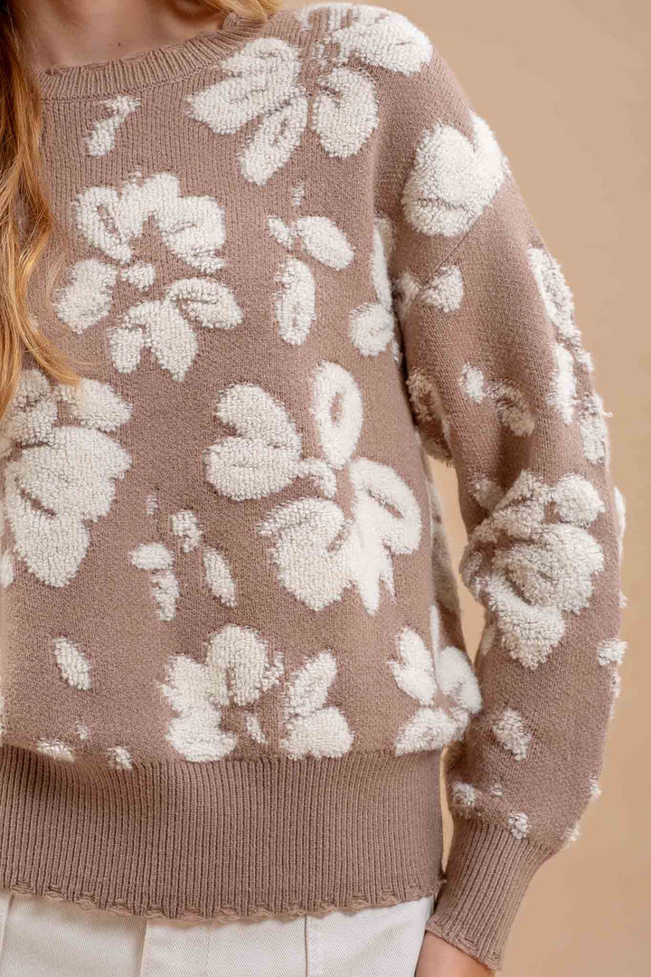 Floral Distressed Terry Sweater