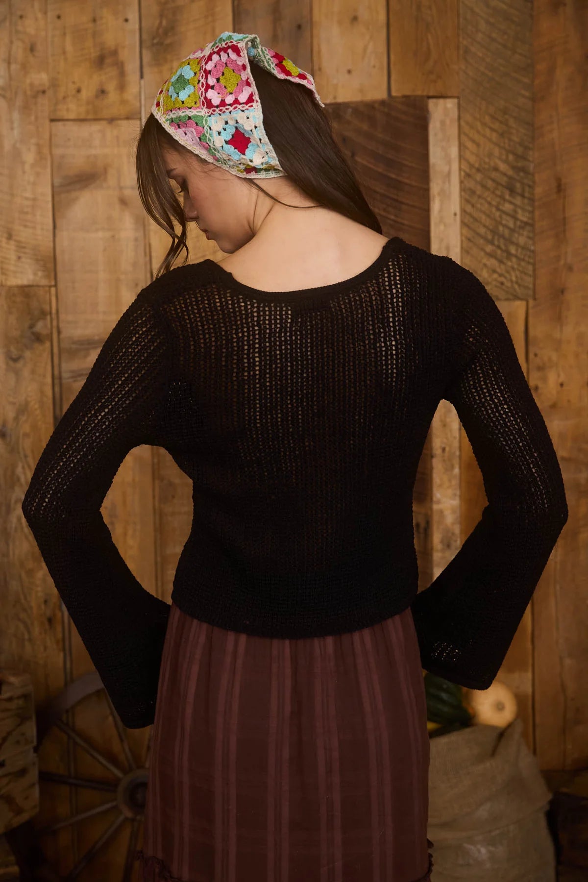 Bell Sleeve Knit Cardigan - Black
