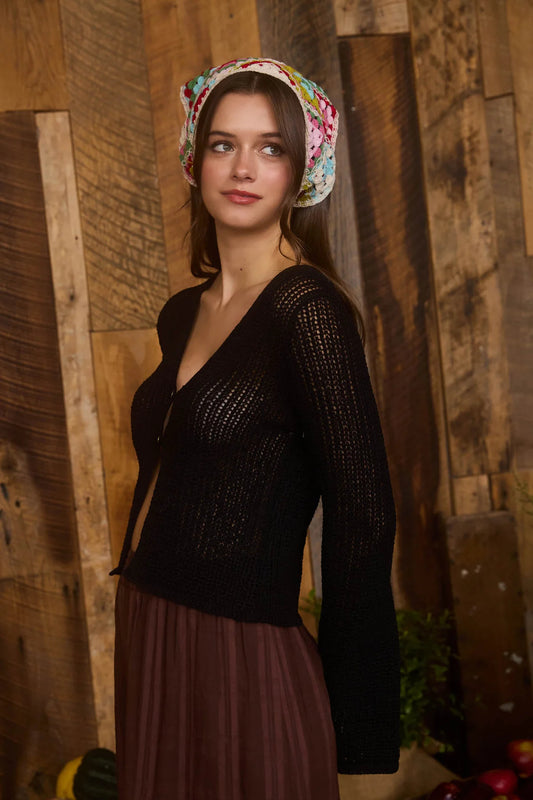 Bell Sleeve Knit Cardigan - Black