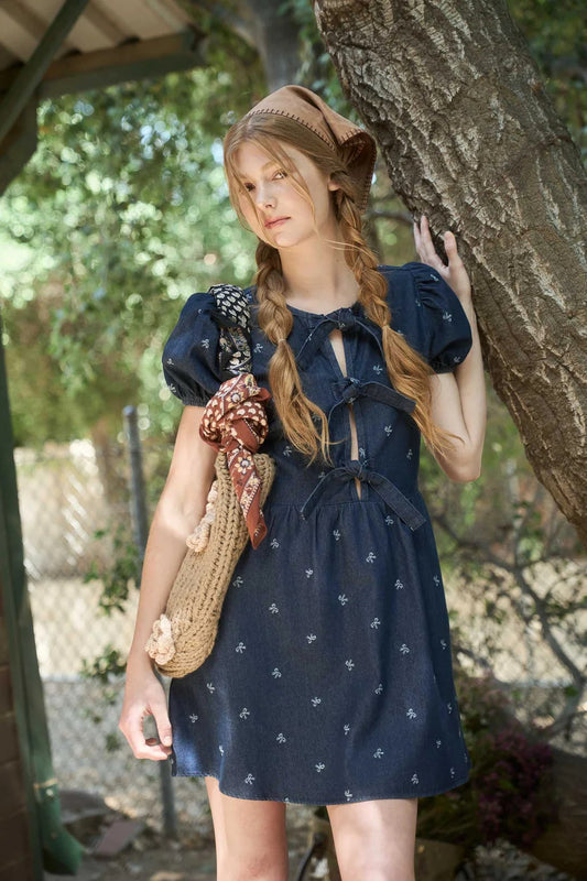 Bow Detail Denim Dress