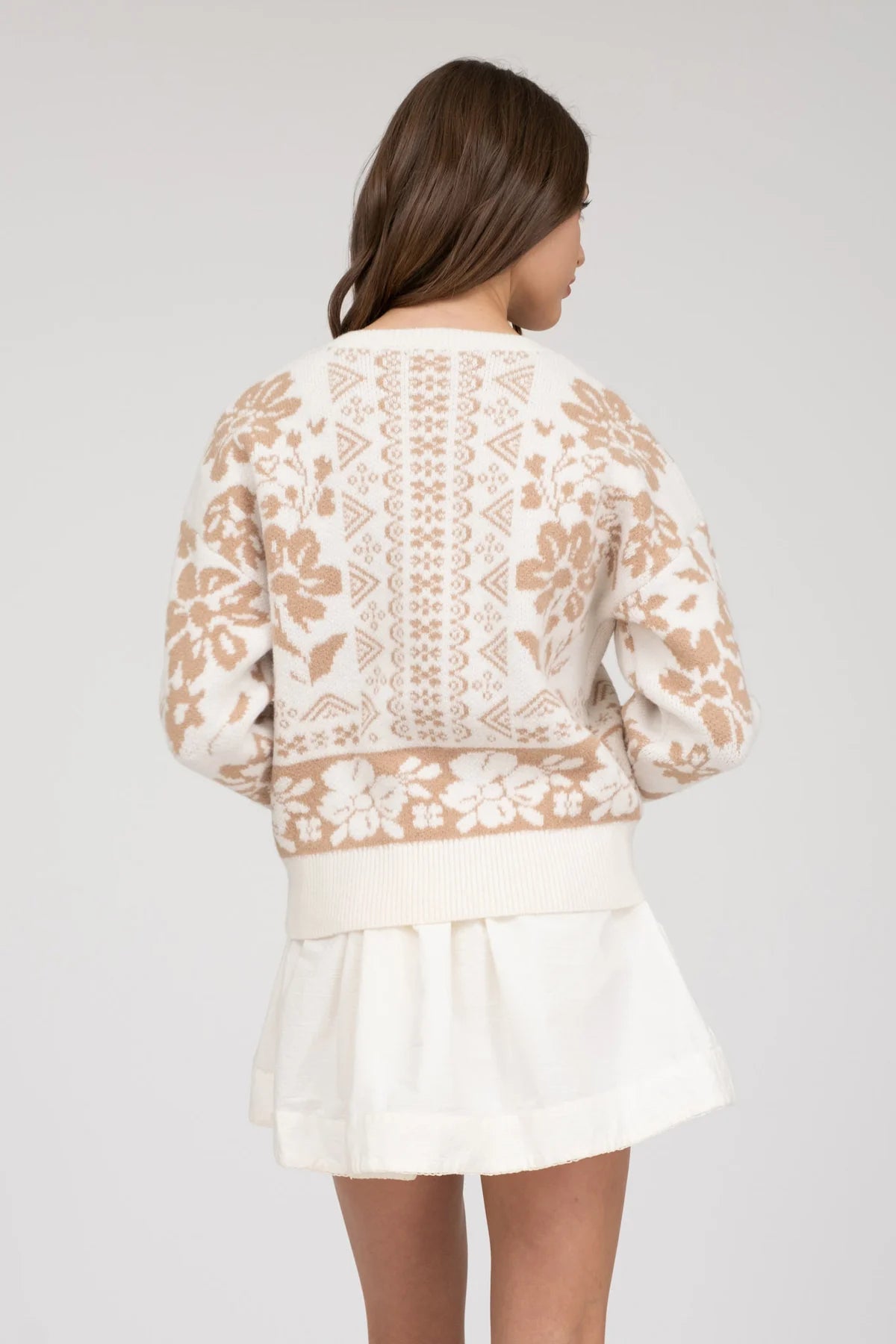Geo Floral Print Sweater - Cream