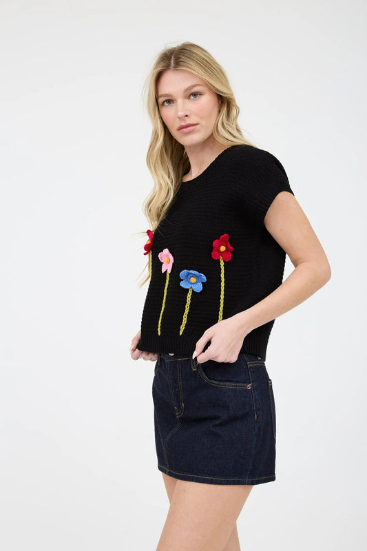 3D Crochet Floral Sweater Top