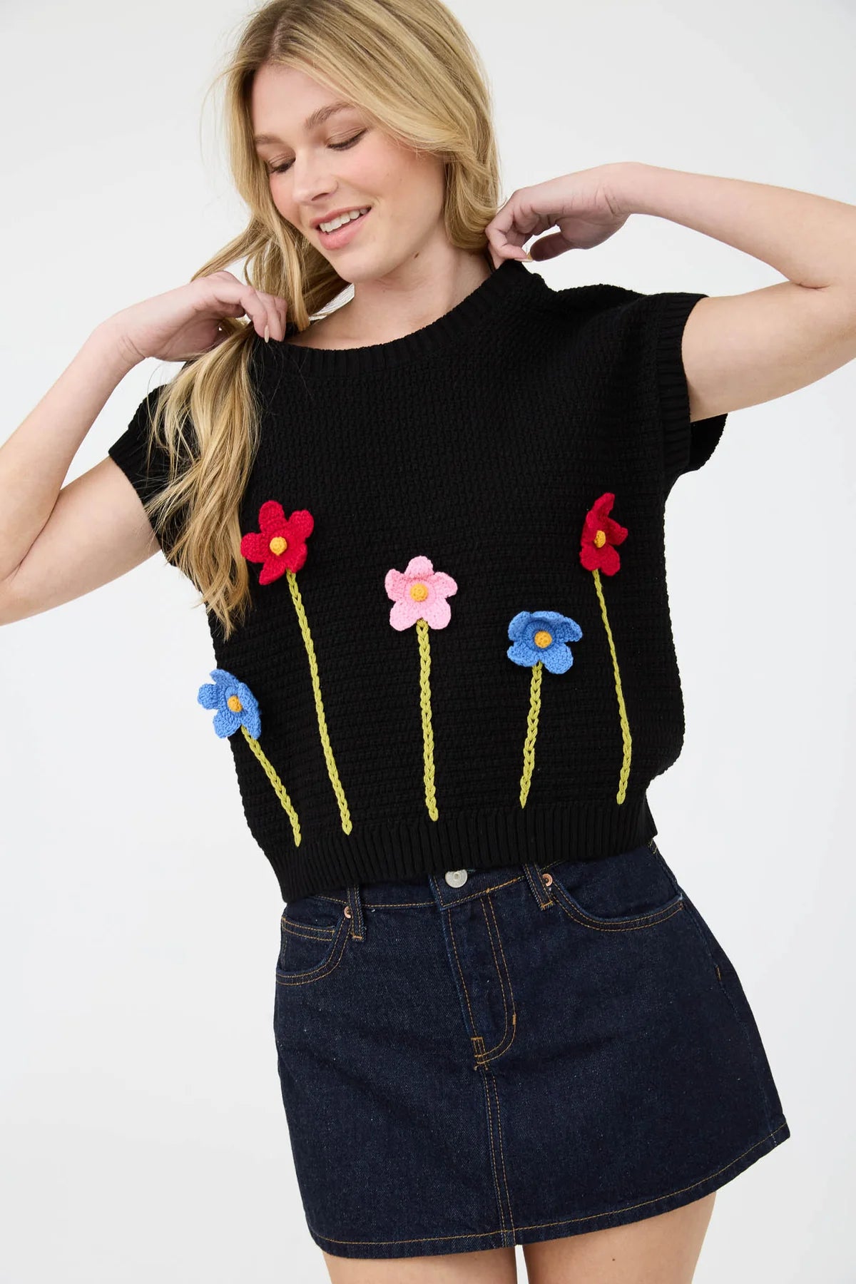 3D Crochet Floral Sweater Top