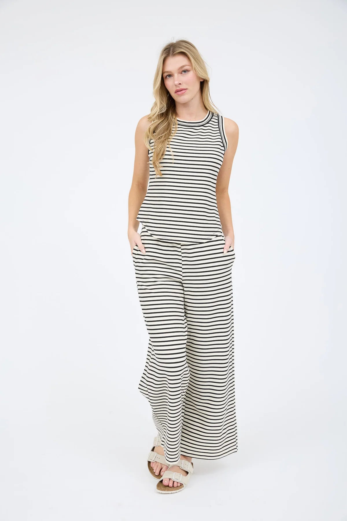 Striped Knit Wide Leg Pants