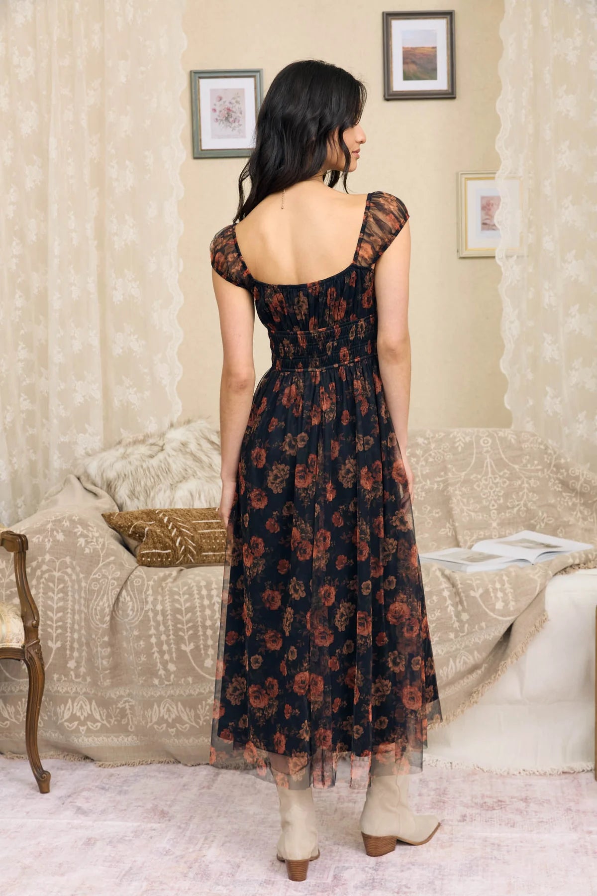 Sweetheart Floral Midi Dress