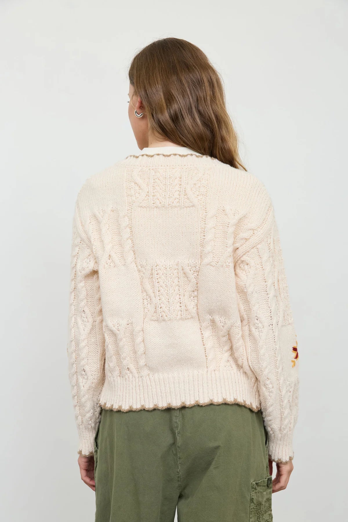 Checkered Knit Flower Cardigan