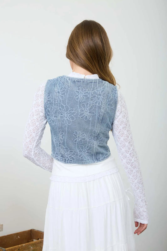 Floral Denim Vest