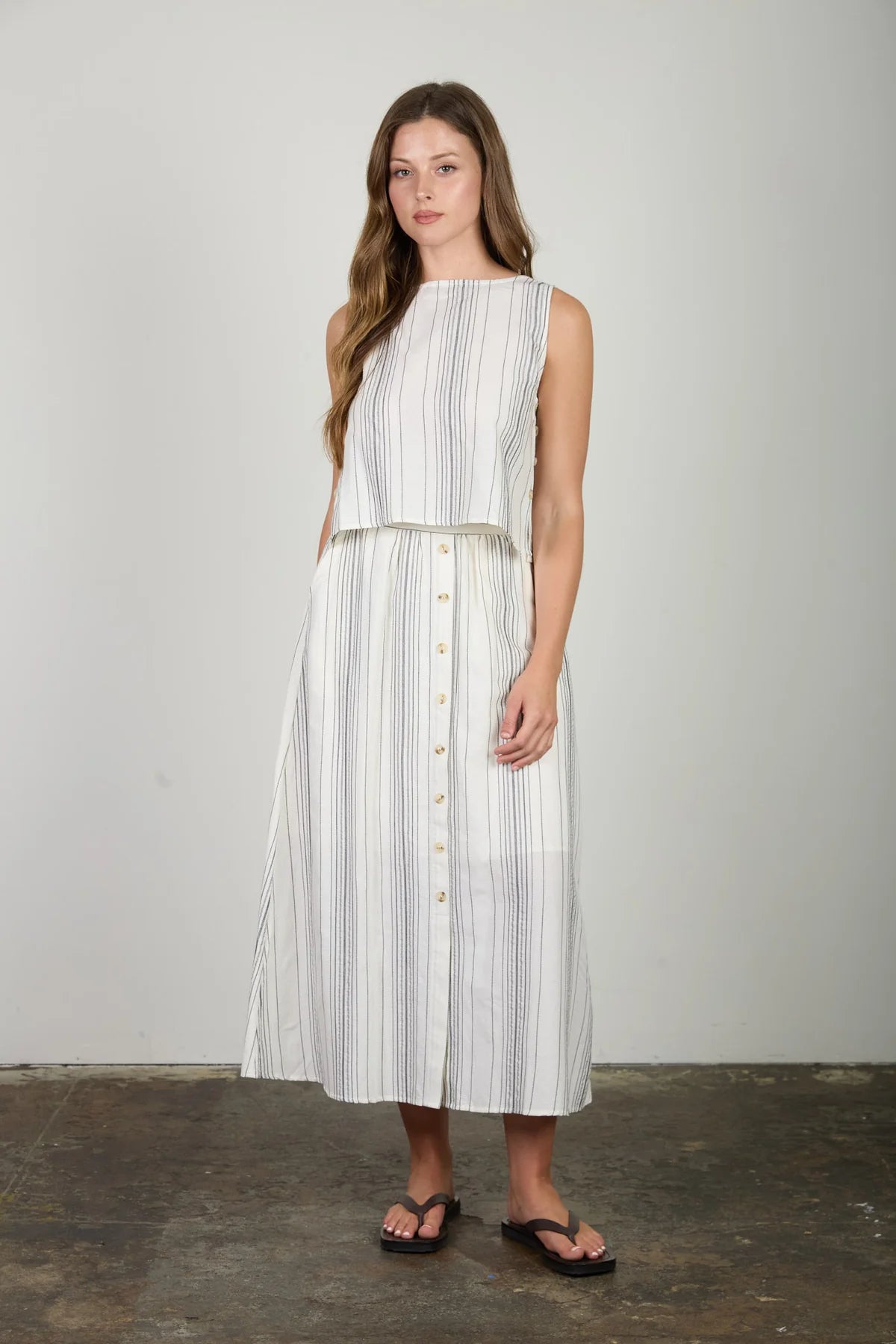 Stripe Mock Button Skirt