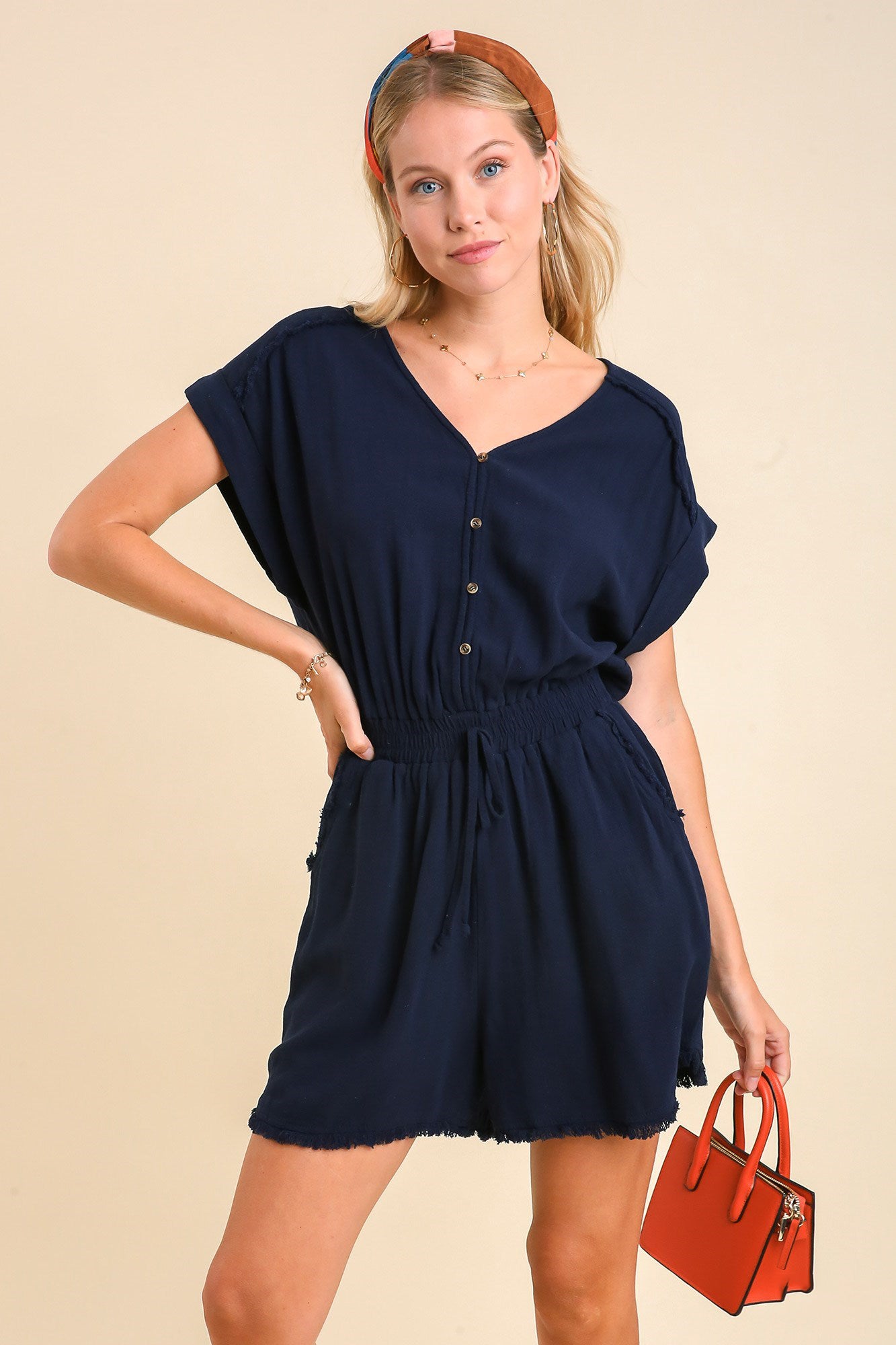 Frayed Hem Smocked Waistband Romper