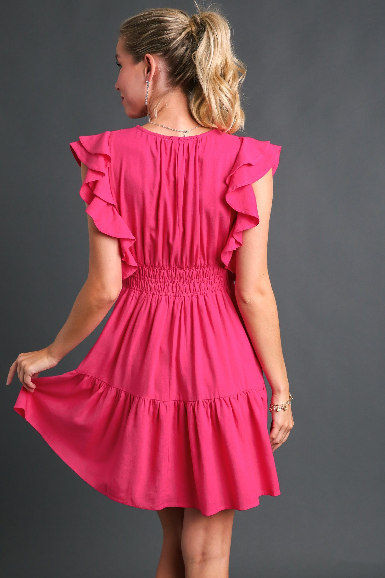Ruffle Sleeve Pin Tucked Dress