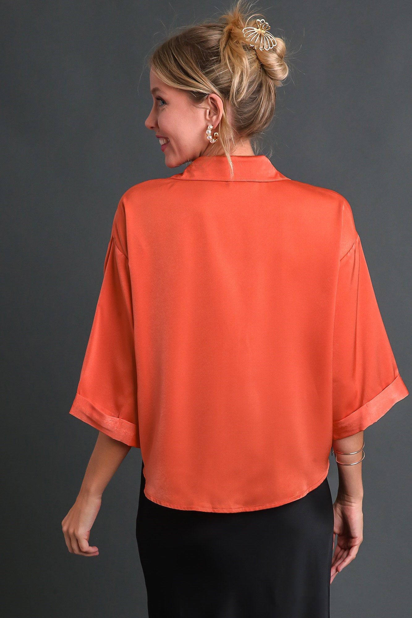 Coral Button Up Tie Top