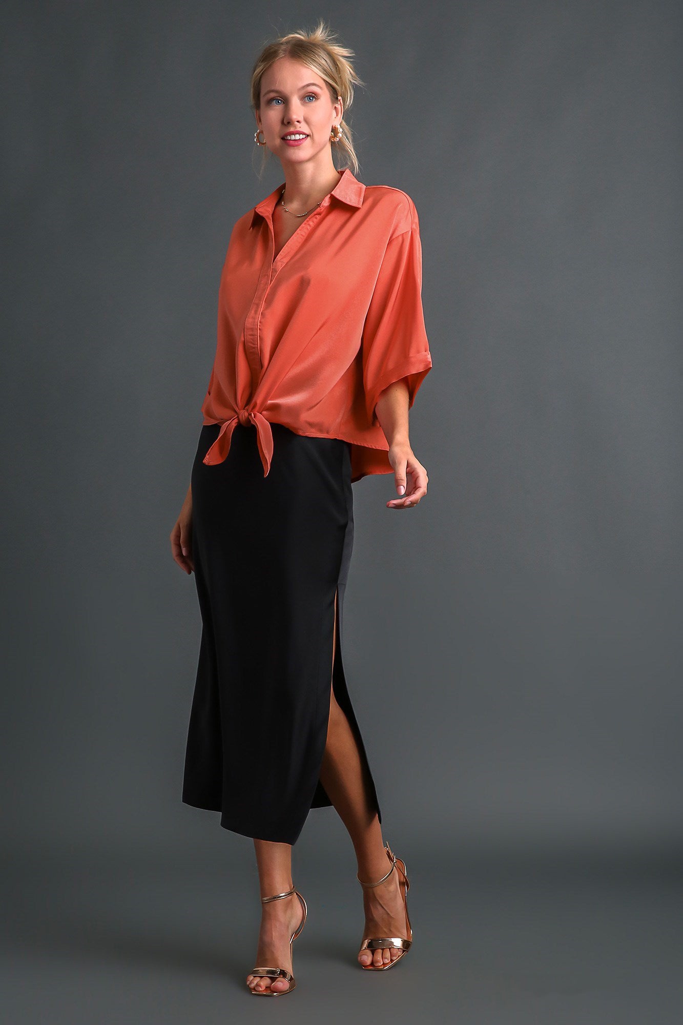 Coral Button Up Tie Top