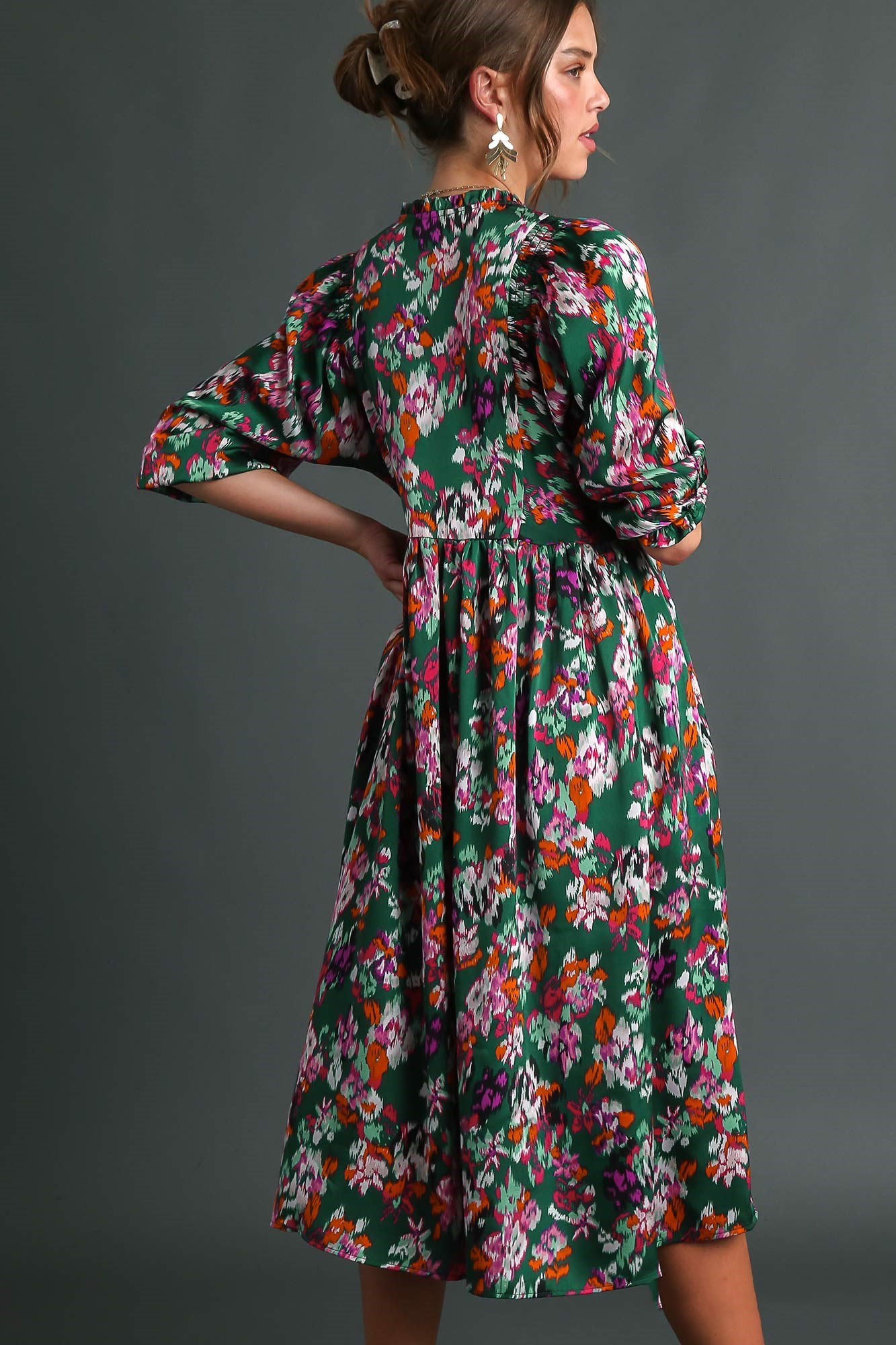 Tie Collar Floral Dress