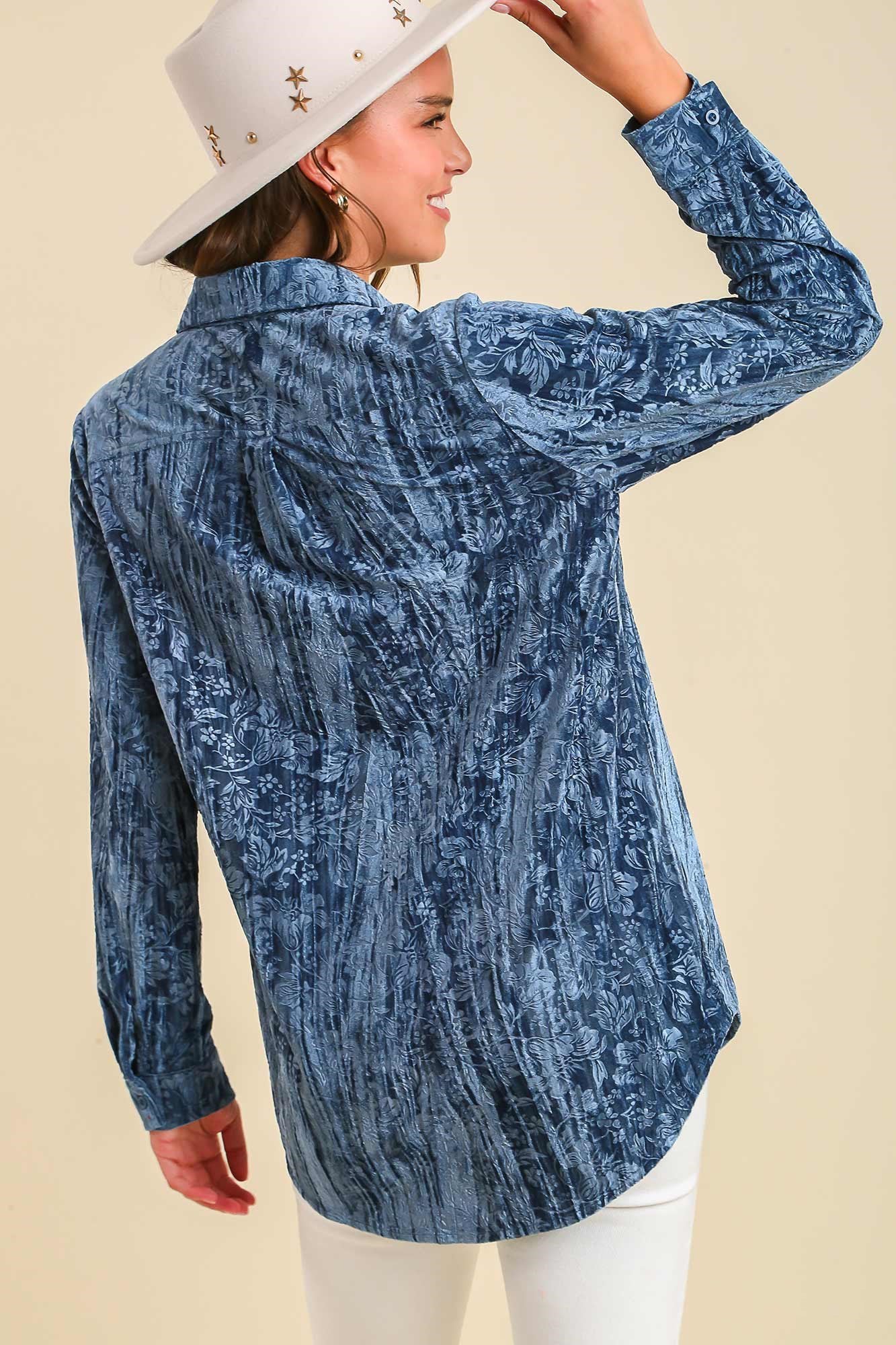 Blue Velvet Print Top