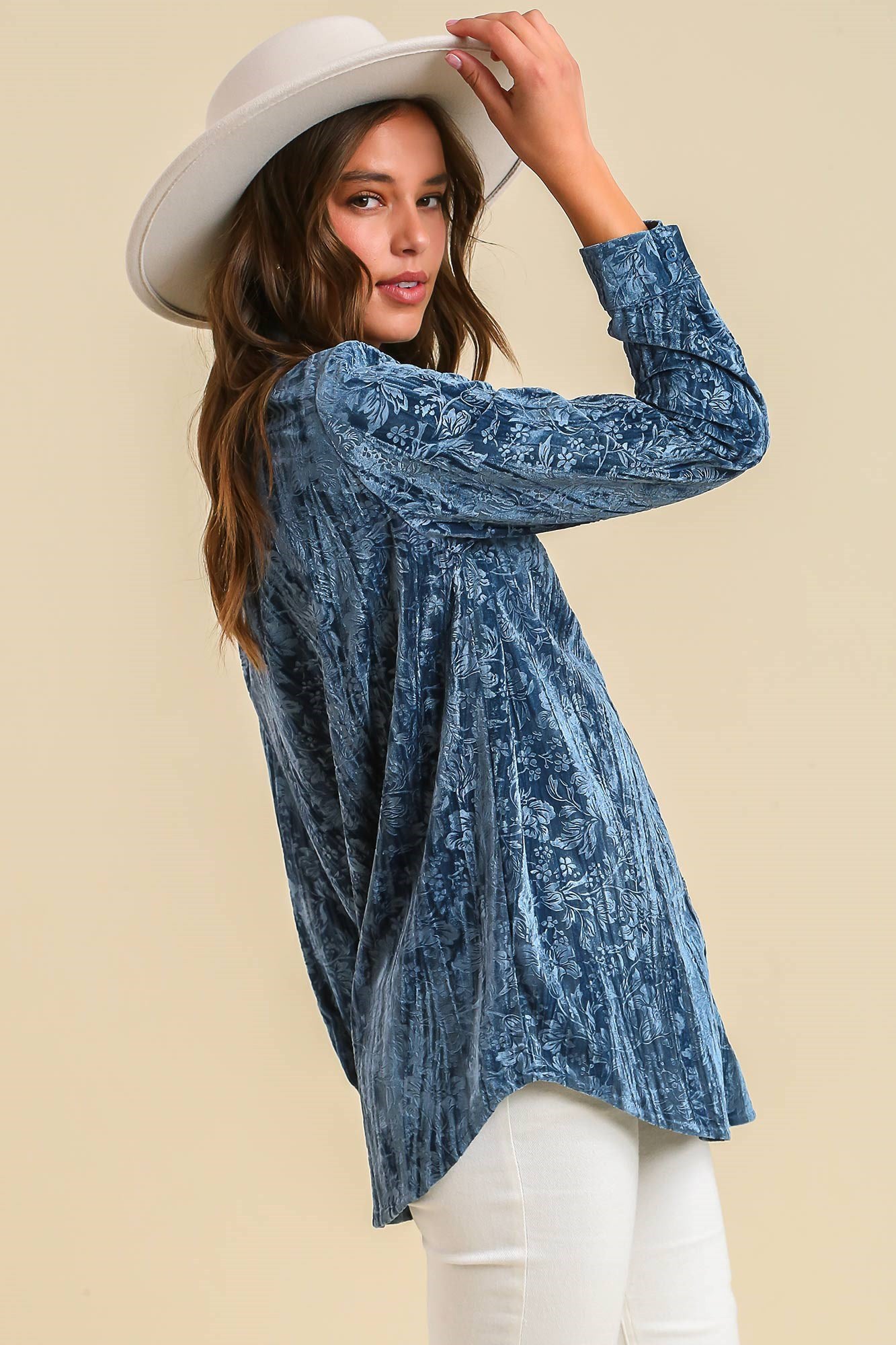 Blue Velvet Print Top