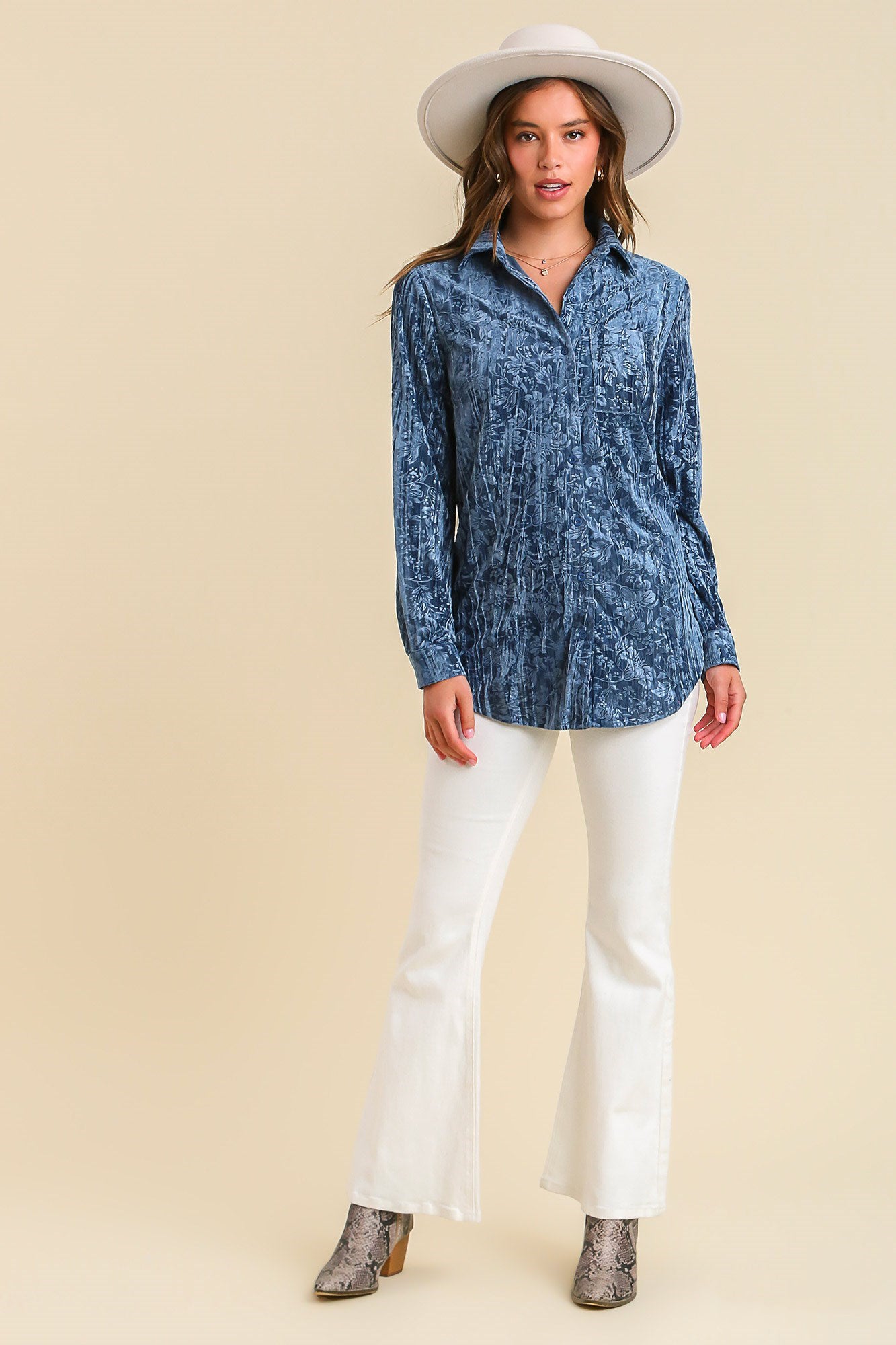 Blue Velvet Print Top
