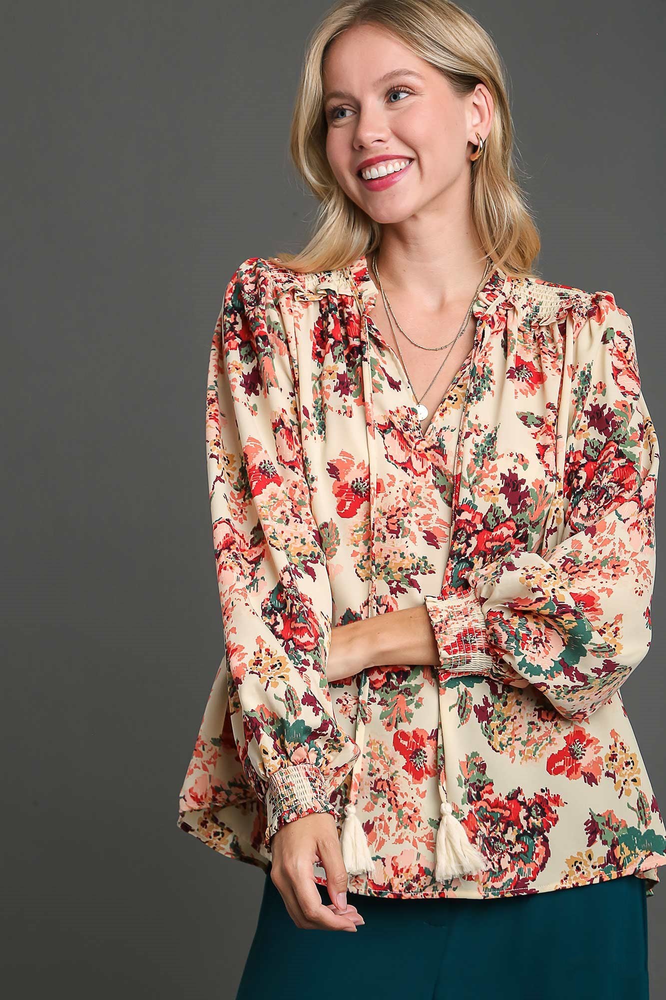 Smocked Detail Cream Top