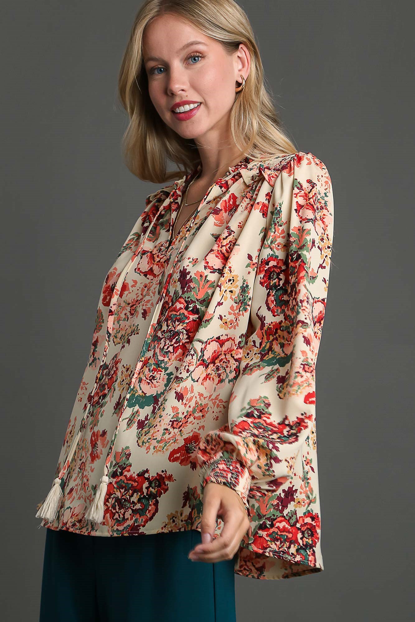 Smocked Detail Cream Top