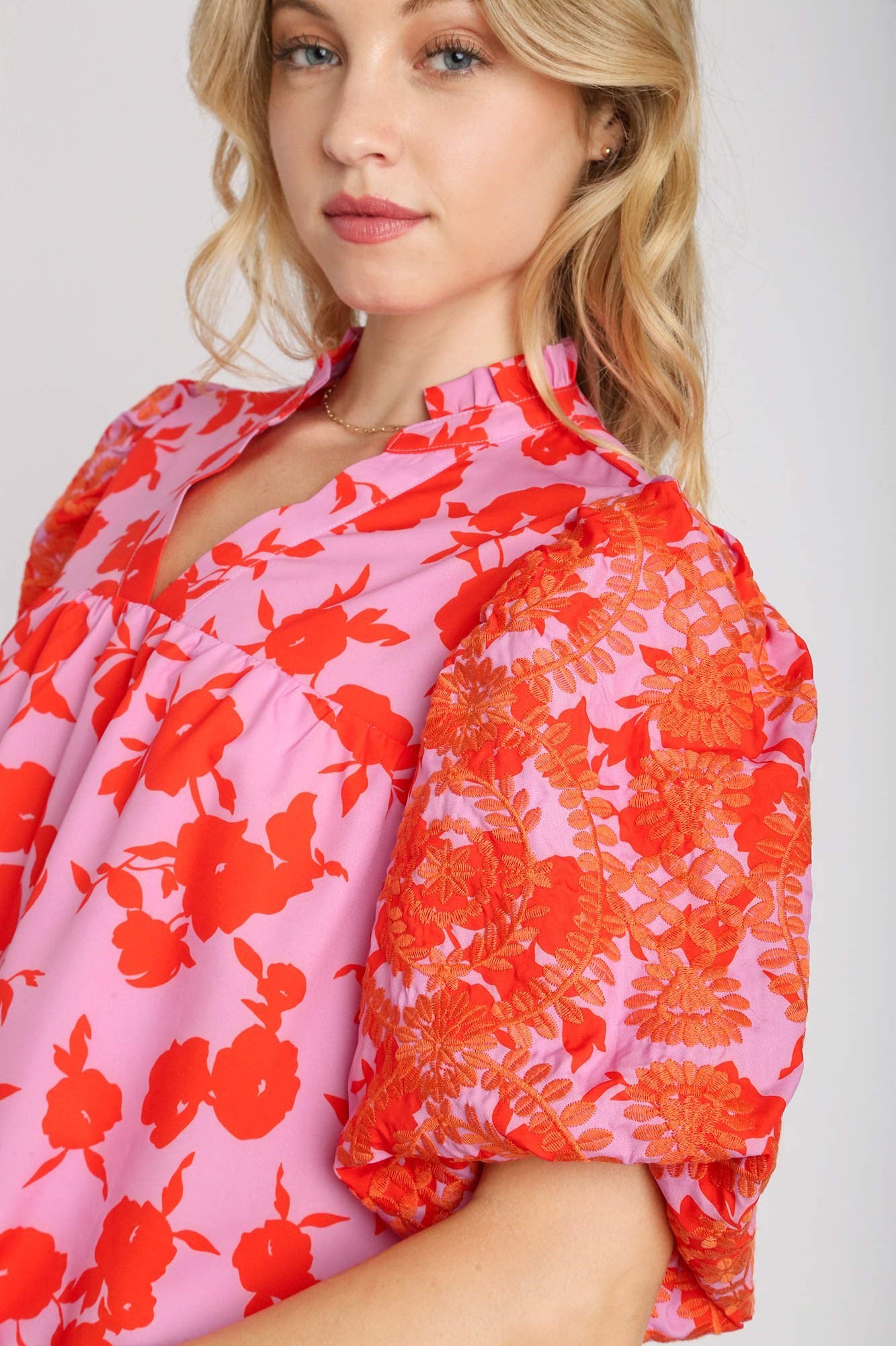 Pink Puff Ruffle Sleeve Top