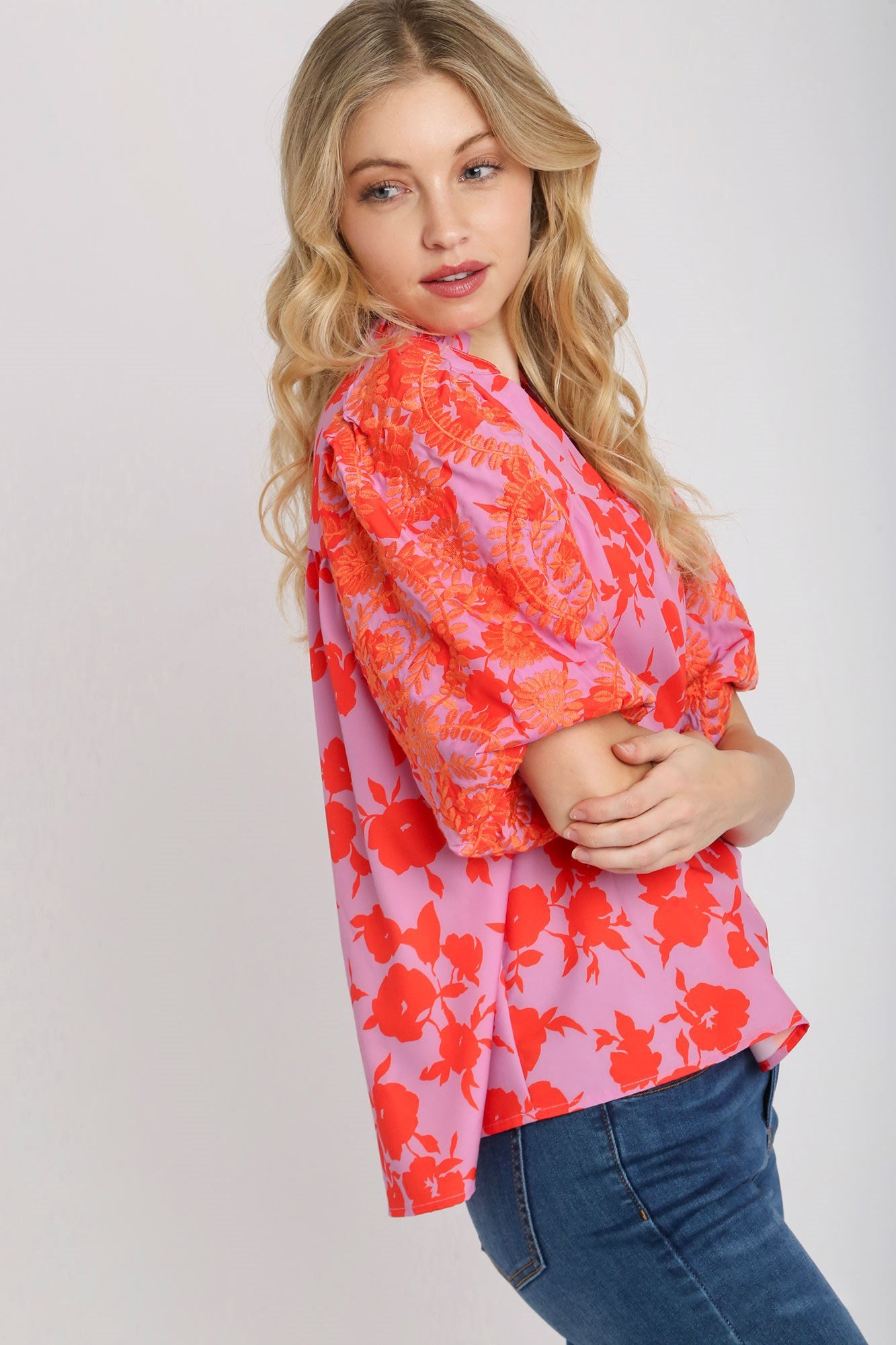 Pink Puff Ruffle Sleeve Top