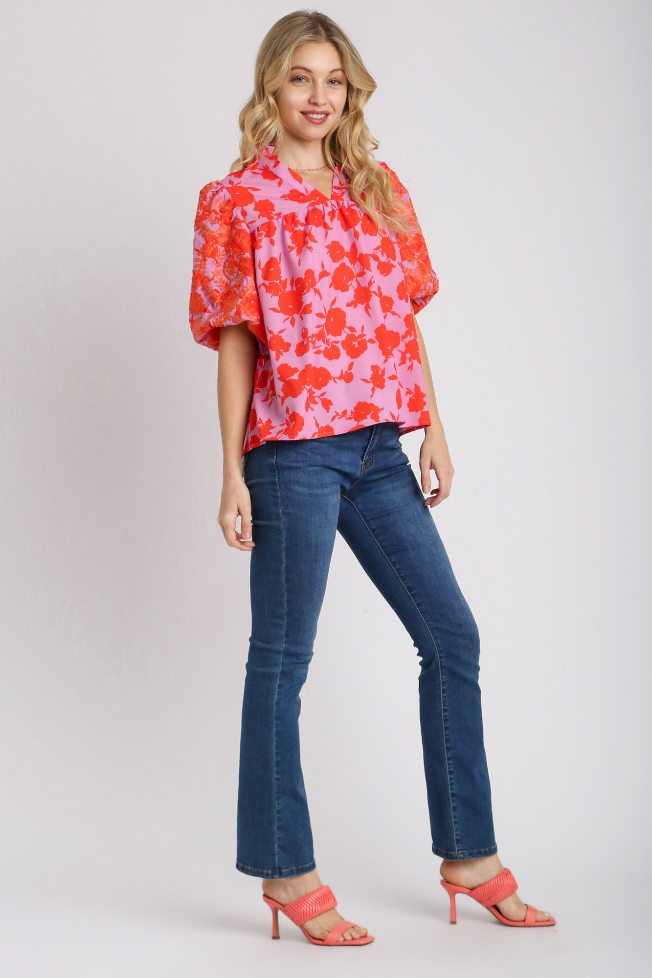 Pink Puff Ruffle Sleeve Top