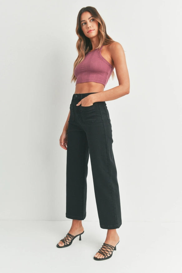 Wide Leg Patch Pocket Jeans