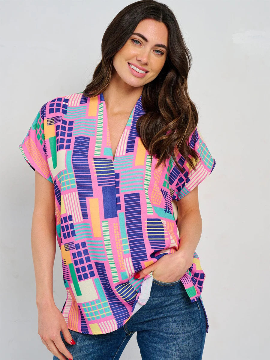 Vivid Geometric Print Top