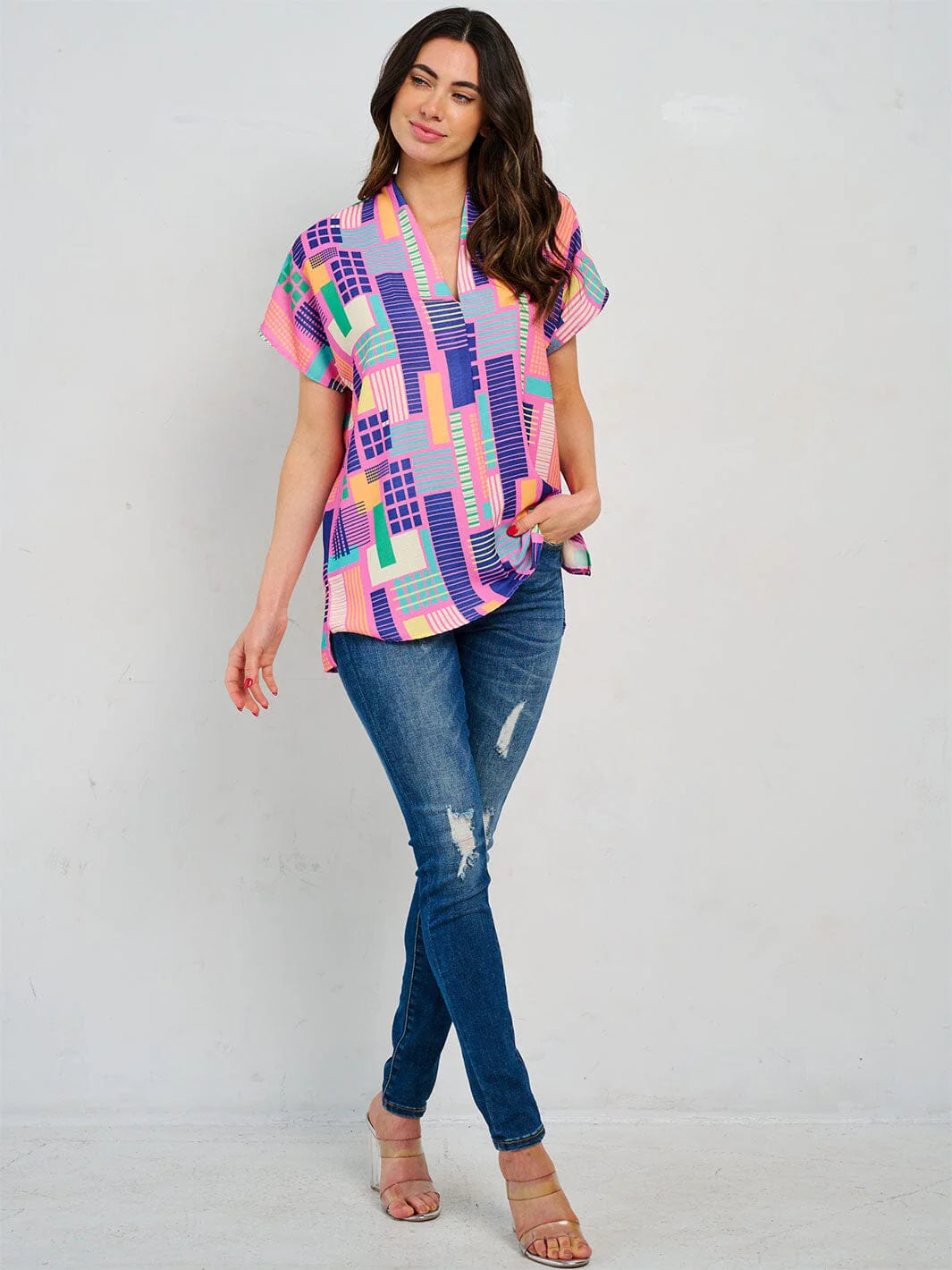 Vivid Geometric Print Top