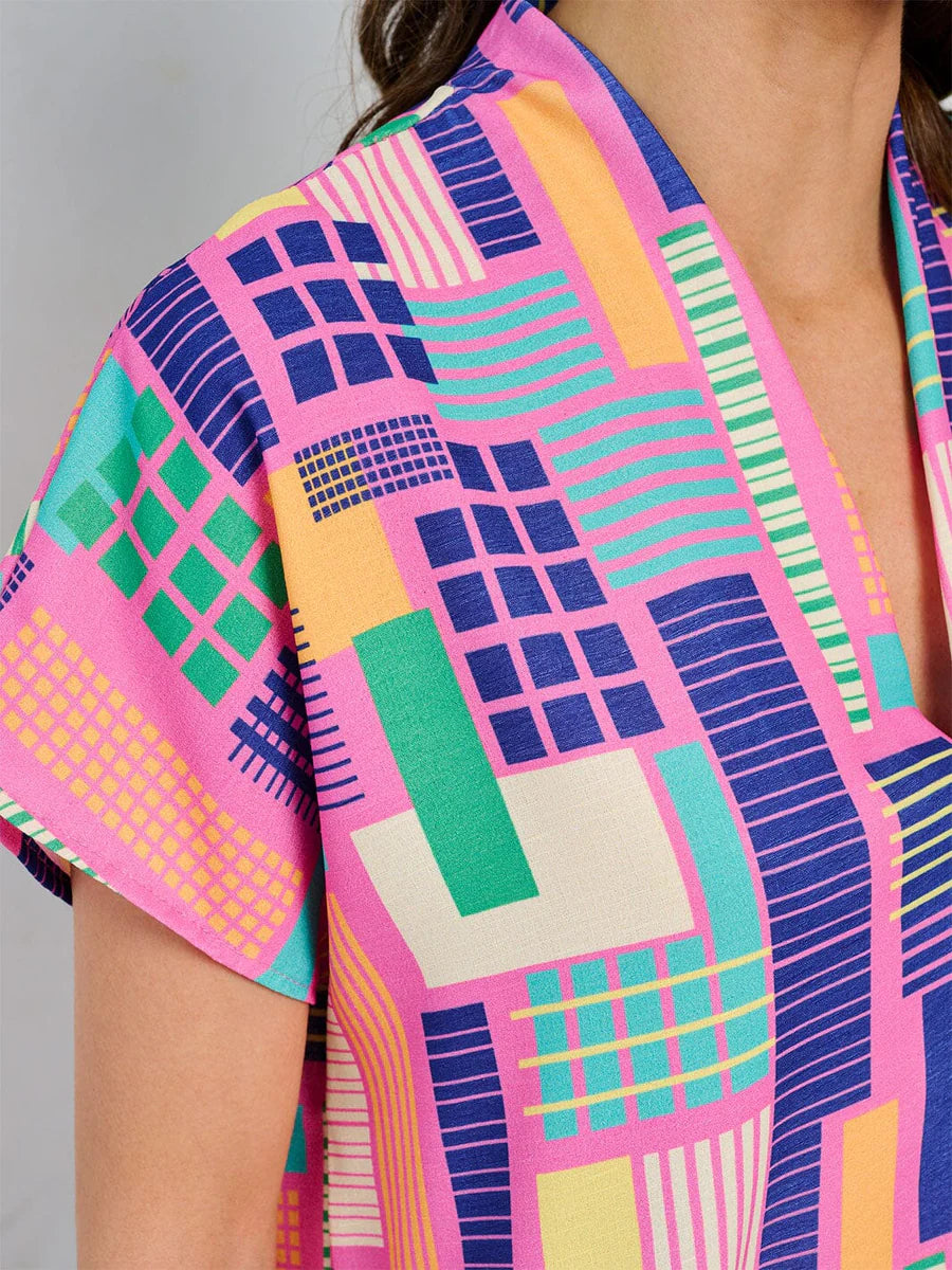 Vivid Geometric Print Top