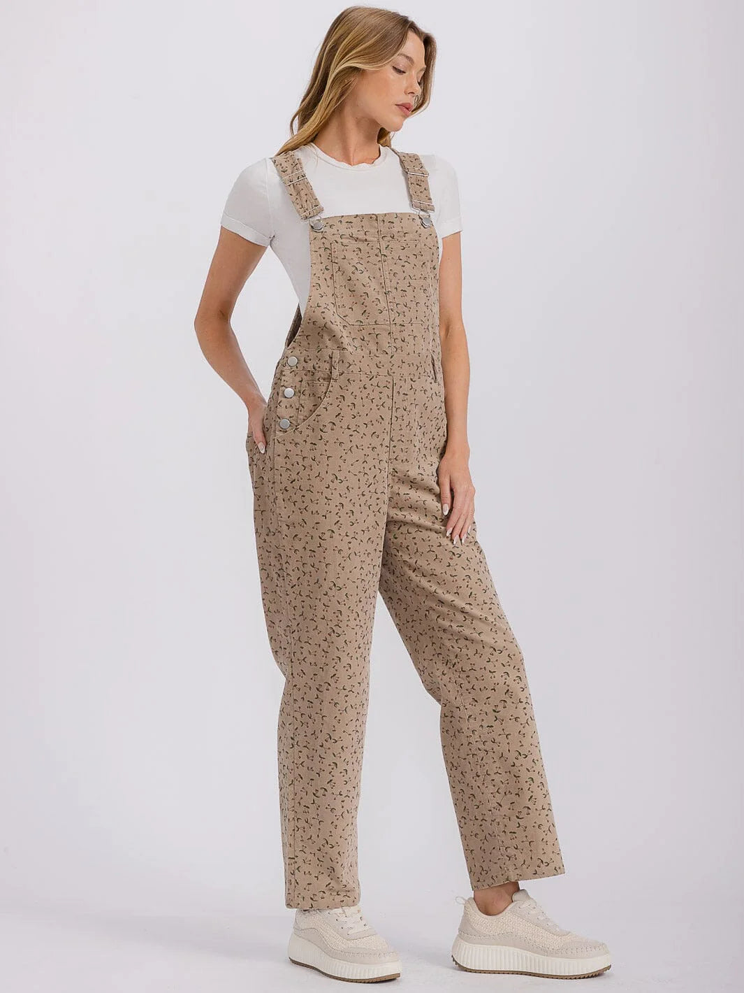 Taupe Cherry Print Overalls
