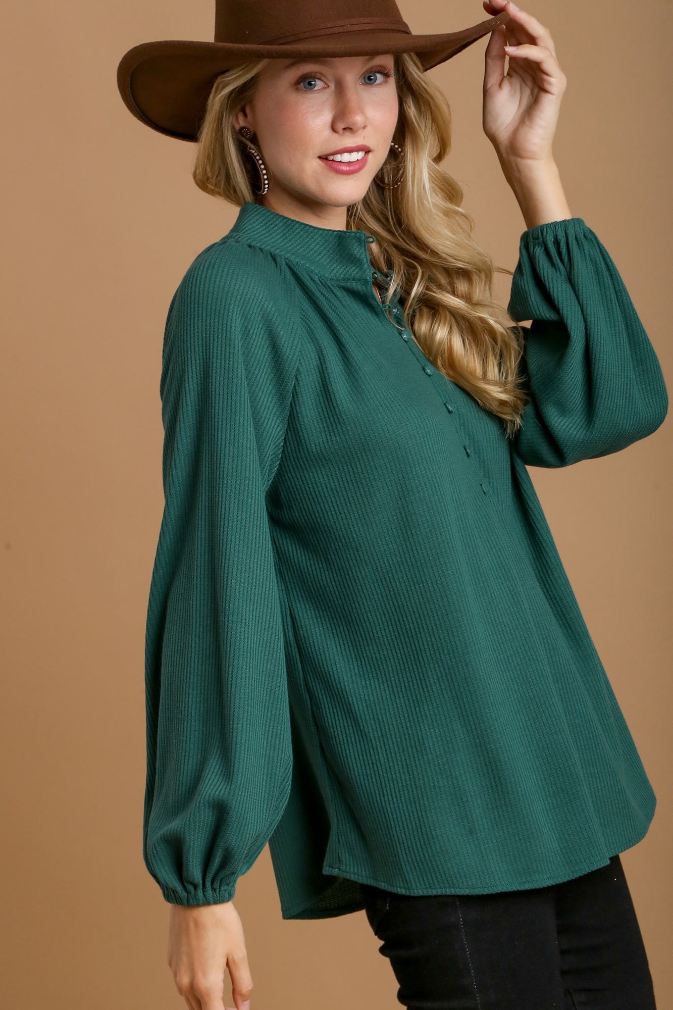 High Neck Button Collar Top