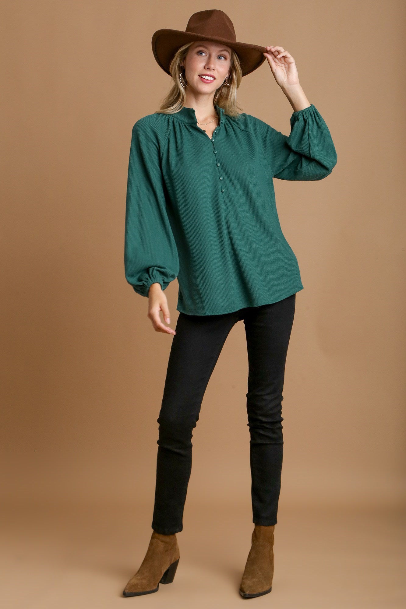 High Neck Button Collar Top