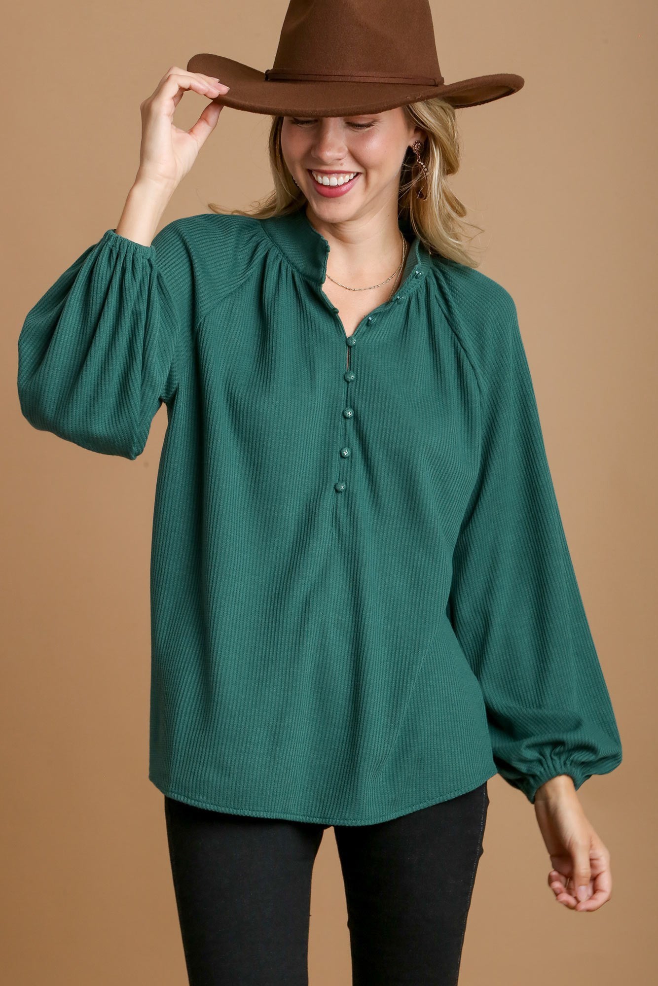 High Neck Button Collar Top