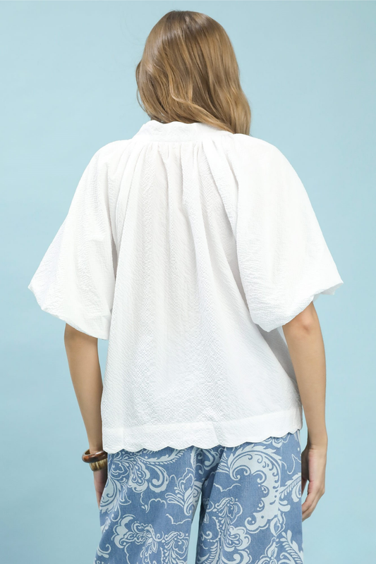 Bubble Sleeve Seersucker Top