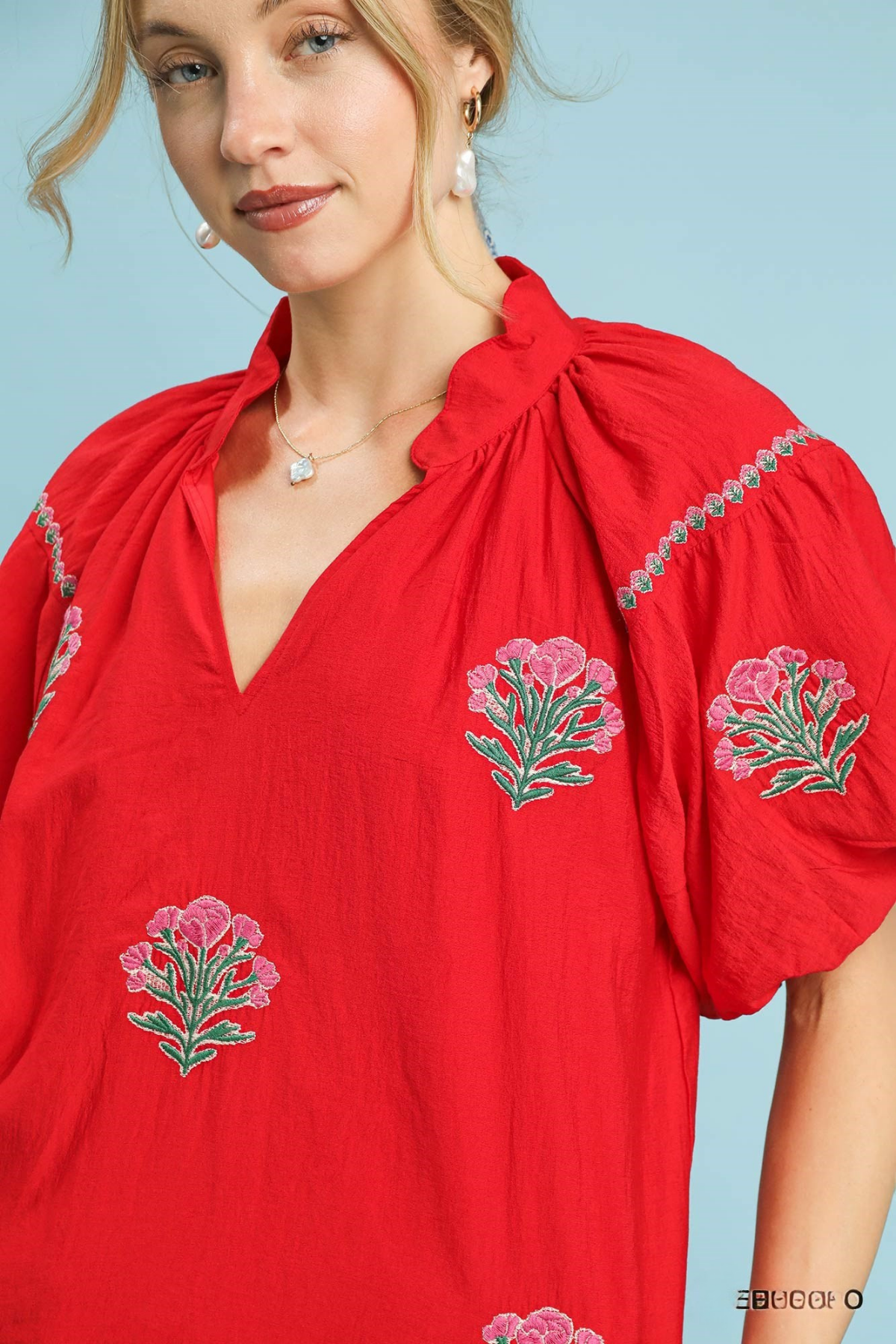 Embroidered Puff Sleeve Top