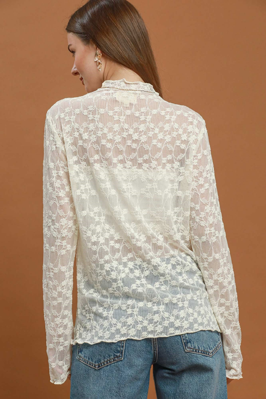 Sheer Floral Lace Top - White