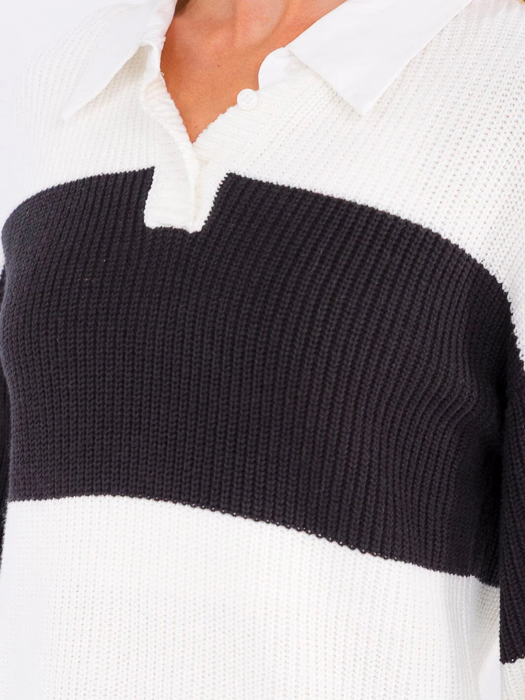 Button Collar Stripe Sweater
