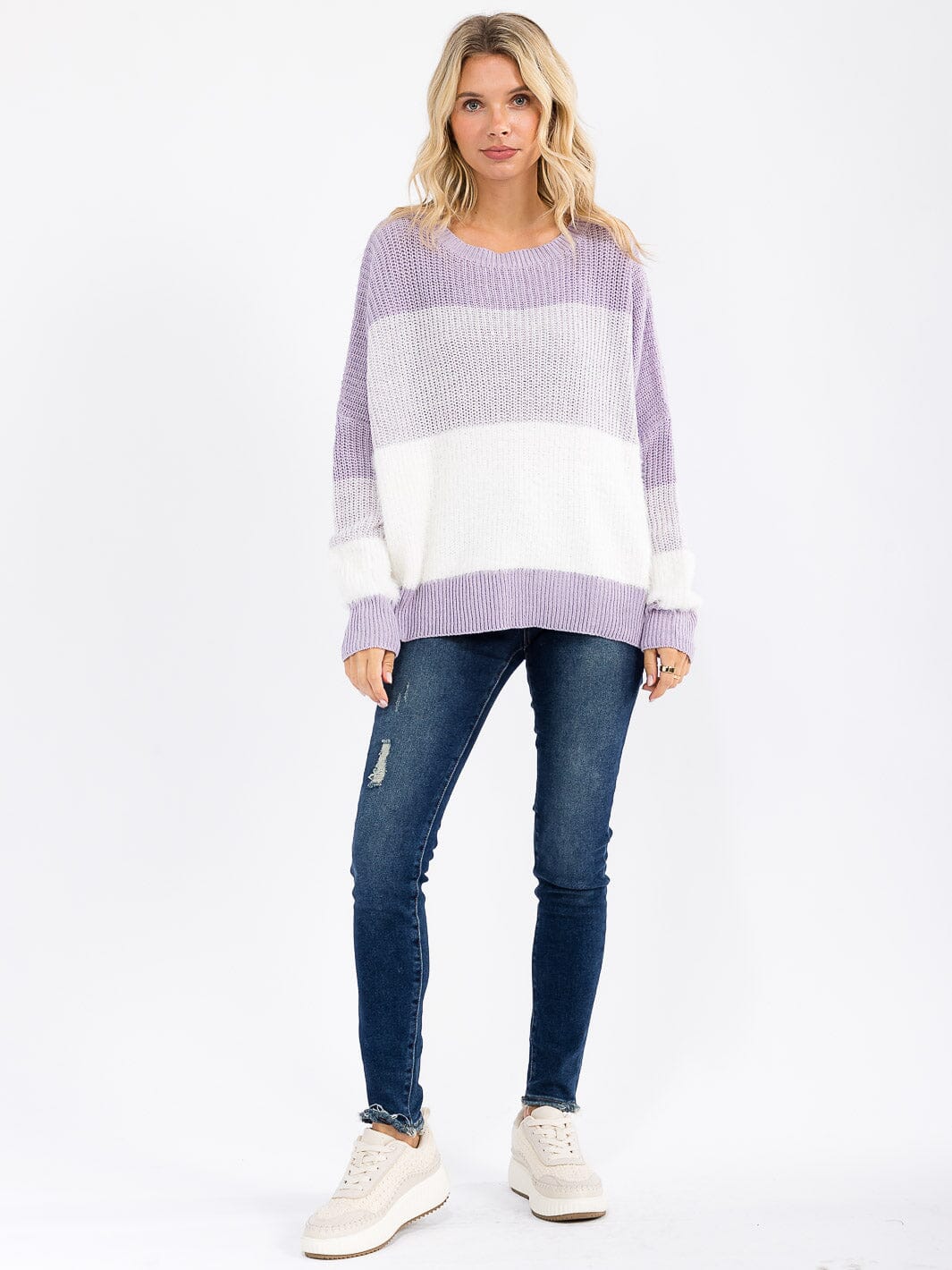 Colorblock Pullover Sweater - Lavender