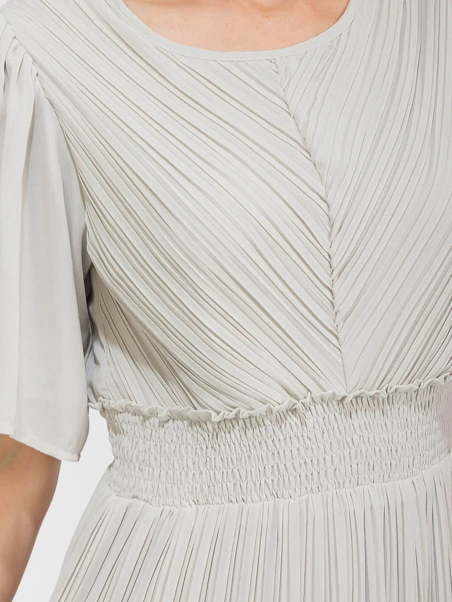 Smocked Waist Pleated Dress - Light Sage