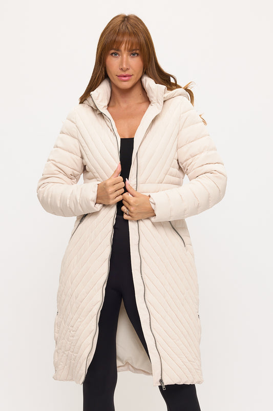 Chevron Long Puffer Coat